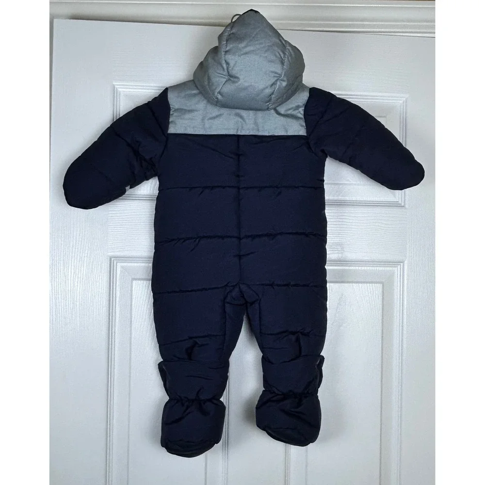 OshKosh B'gosh Baby Snowsuit Bunting Navy Blue Gray Teddy Bear Zipper 3 6 Months